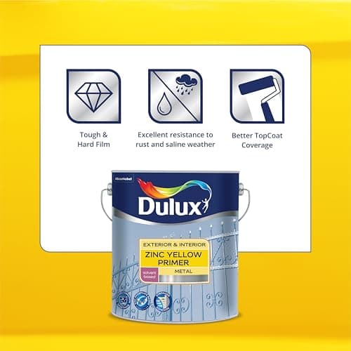 Dulux Zinc Yellow Metal Primer | Quick-Drying, Rust & Corrosion Resistant | Interior & Exterior Use | All-Weather Protection & High Durability for Metal Surfaces | 1 Litre 2