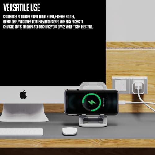 Lapster Grey Desktop Foldable Mobile and Tablet Holder, Designed with ABS Material, Offers Multiple Viewing Angles and Features Anti-Slip Strips for Added Stability-Grey. 3