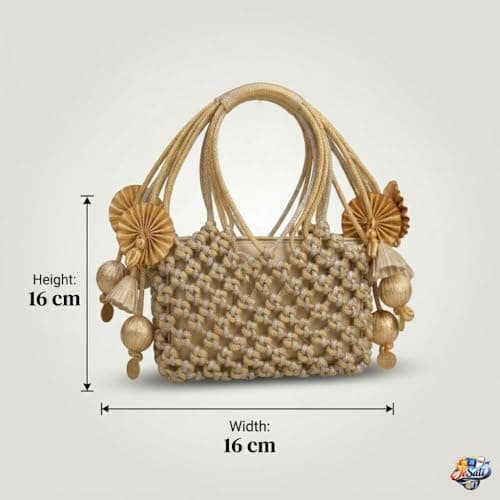 Women’s Handmade Boho Clutch Purse with Beaded Bear Emblem, Stylish Party & Wedding Handbag, Ring Handle Mobile Pouch for Essentials, Horizontal Woven Clutch for Women (Woven Cord Handbag, Large) 3