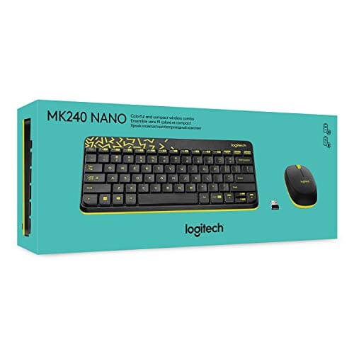 Logitech MK240 Nano Wireless USB Keyboard and Mouse Set, 12 Function Keys 2.4GHz Wireless, 1000DPI, Spill-Resistant Design, PC/Mac, Black/Chartreuse Yellow 6