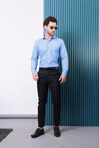 CONTRARY Men's Formal Shirt Sky Blue Solid Cotton Regular Fit Full Sleeve with Spread Collar & Pocket for Office Wear Business Casual Attire for Gents- M 4