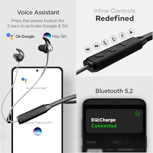 GOBOULT EQCharge Bluetooth Earphones with 32H Playtime, Zen ENC Mic, Dual Device Connectivity, Type C Fast Charging, 14.2mm Bass Driver, Made in India (Jet Black) 6