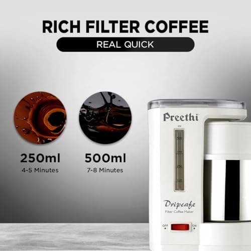 Preethi Dripcafe Coffee Maker| 450W Coffee Machine for Home | 500ml Capacity | Black (CM 208) (White) 3
