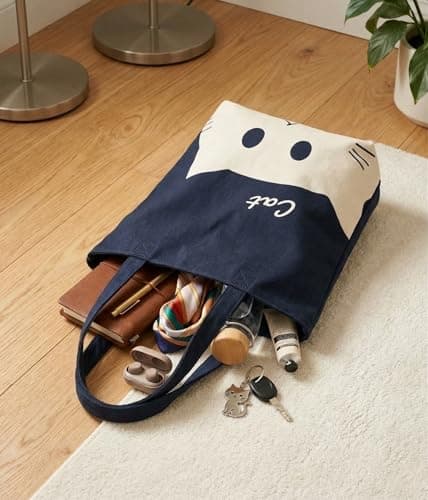 MISPACIO Cotton Bag Shoulder Tote | 100% Natural Canvas, Zipper Closure, Multi purpose Reusable, Daily Use, Printed, Trending, Western Style | Work, Office, Shopping, College for Girls and Women 5