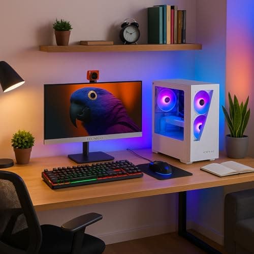 TECNICO Gaming Desktop PC, i5 3470, 16GB DDR3, 512GB SSD, 4GB Graphics, 22-inch IPS Borderless Monitor, RGB Keyboard Mouse Headphone Set, Webcam, WiFi 3