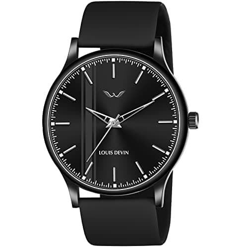 LOUIS DEVIN Black Silicone Strap Analog Wrist Watch for Men (Black Dial) | LD-BK054-BLACK