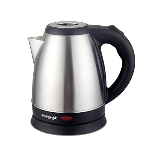 wonder star Electric Kettle, 1.8 Litre, Stainless Steel, Cordless Design, Black Handle