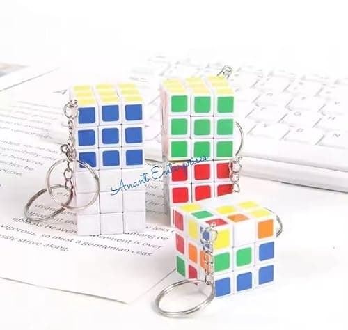 ANANT ENTERPRISES 6 Pcs Mini 3x3 Magic Speed Puzzle Cube Keychain – Keyring Key Chain Toy for Kids & Adults – Return Gifts Bulk, Pinata Filler, Birthday Party Favors, Goody Bag Stuffers (Pack Of 6)