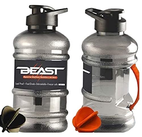 DOVEAZ® Beast Sports Water Bottle for Gym, Protein Shaker Bottle, Gallon Water Bottle (1.5 LTR) with Mixer Ball and Strainer (Black & Orange, Pack of 2)