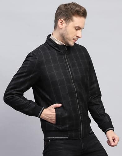 Monte Carlo Mens Black Checked Mock Neck Full Sleeve Coat (223061901-2-42) 3