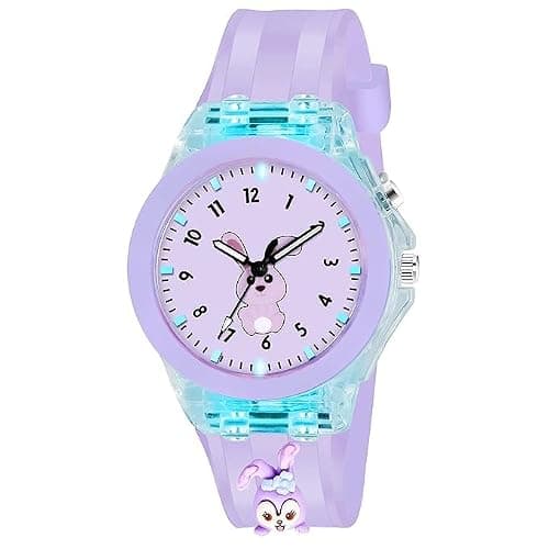 LED Luminous Child Kids Children Cute Cartoon Multi Color Lights Watch for Girls (Purple)