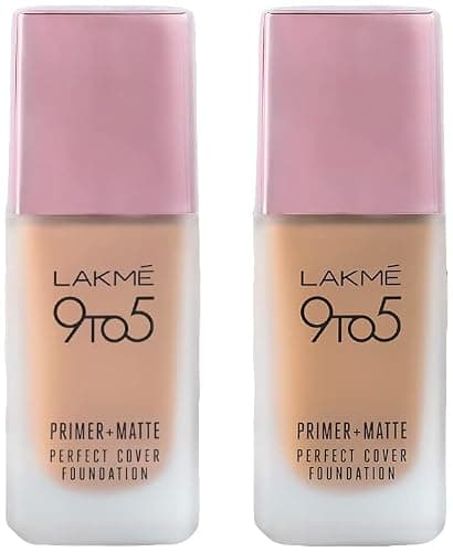 LAKMÉ 9 To 5 Primer + Matte Perfect Cover Liquid Full Coverage Foundation For All Skin Types & 9To5 Primer + Matte Perfect Cover Full Coverage Foundation For All Skin Types, Pack Of 1