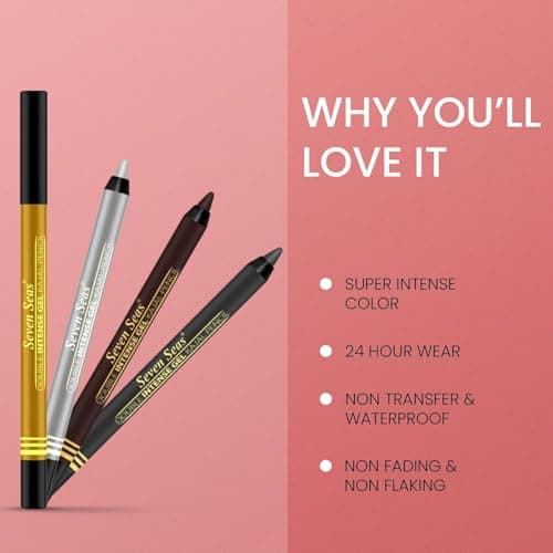 Double Intense Non Transfer Gel Matte Kajal Longwear Eye Pencil | Long Stay | Smooth One Stroke Application | Intense Color Pay Off | Soft Blendable Formula | With Sharpener (Silver) SH-7711-SS 3