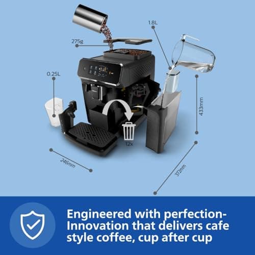 PHILIPS Versuni Latte Go Fully Automatic Bean To Cup Espresso Coffee Machine,3 One Touch Button Coffees(Cappuccino,Black Coffee,Espresso),15 Bars,Ceramic Grinder-2 Year Brand Warranty-Ep2230/10 2