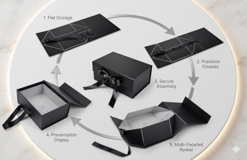 The Mood Twisters Gift Box (26 x 26 x 10 cm) Foldable Box with Ribbon | Gift Boxes for Packaging | Decorative Empty Box with Ribbon | Multipurpose Hardboard Occasion Gifting for Gift Hampers - Black 4