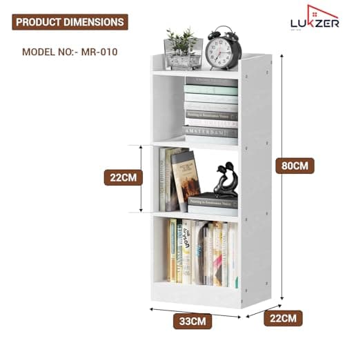 Lukzer 3 Layer Engineered Wood Multipurpose Rack Bookshelf Storage Organizer Stand (MR-010/White/80x33x22cm) - Modern White Bookshelf Storage for Home Organization 2