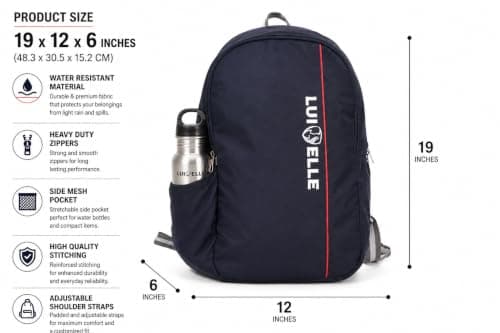 LUI ELLE Backpack for Men, Women & Students | 12x18x6 Inch Polyester Casual Backpack | Lightweight Durable Travel, College & Office Bag | Blue 4