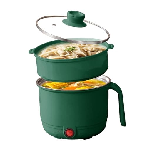 Bluwings Electric Cooking Pot and Steamer 1.5 L Multi Cooker with Concealed Base | Mini Noodle Maker, Egg Boiler, Vegetable & Rice Cooker | Non-Stick Multifunction Hot Pot with Glass Lid (Green)