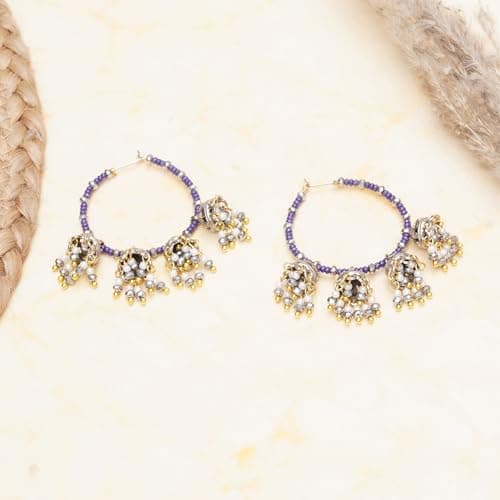 The Indigo Charm Multi-Jhumka Beaded Hoop Earrings with Gold-Plated Finish 2