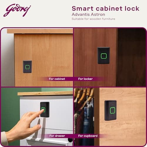 Godrej Smart Cabinet Lock| Biometric - 360° Fingerprint, 100 Fingerprints| Bluetooth| Mobile App | Passage Mode | Advantis Astron| 1st Made in India Digital Furniture Lock| Black| 3 Yrs Warranty 5