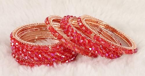 NMII Stylish Pearls Alloy Metal Kada Bangles Set For Women and Girls | Fancy Metal Bangles | Trendy Design Bangles For Girls | Wedding, Party, Shadi Fashion Jewellery Red bangles (MAH66-Red-2.6) 4