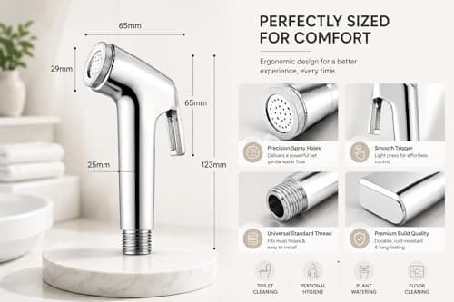 HOMEXA Health Faucet Jet Spray for Toilet & Bathroom | Chrome Bidet Sprayer Gun with 1.2m Stainless Steel Hose Pipe | ABS Body | Anti-Drip Nozzle | Easy Install (Pack of 1 (Only Gun)) 4