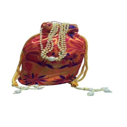 Paithani Potli Bag for Women | Traditional Silk Drawstring Pouch with Zari Work | Ethnic Potli Purse for Wedding