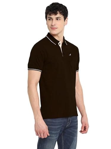 AMERICAN CREW Men Polycotton Regular Fit Polo Collar T-Shirt with Pocket (AC444-L_Plum Chocolate) 5