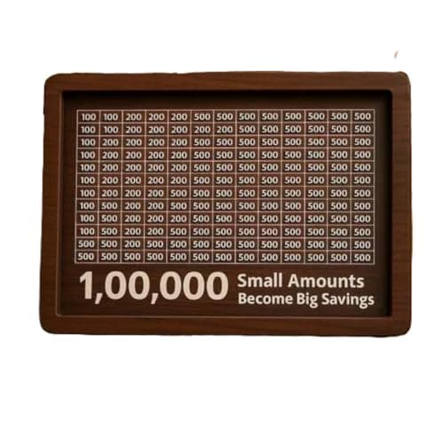 Sevaansh Wooden Money Saving Box 100000 Challenge |Wooden Piggy Bank for Adults & Kids | Money Goal Tracker Box | Home Savings Organizer Gift SE_Money_Bank_86