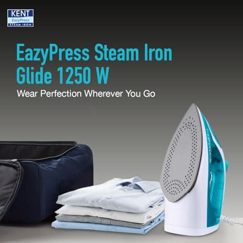 KENT Glide Steam Iron | 1250W | Powerful Steam Burst upto 20G/Min | Non-Stick Sole Plate | Vertical and Horizontal Steaming | Adjustable Temperature | 360° Swivel Cord | Turquoise Blue 2