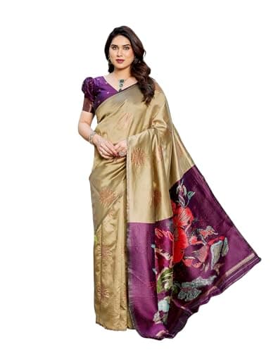 Yashika Women's Cotton Silk Beautiful Floral Printed Saree | Cream Color Saree | Women Sari | Saree