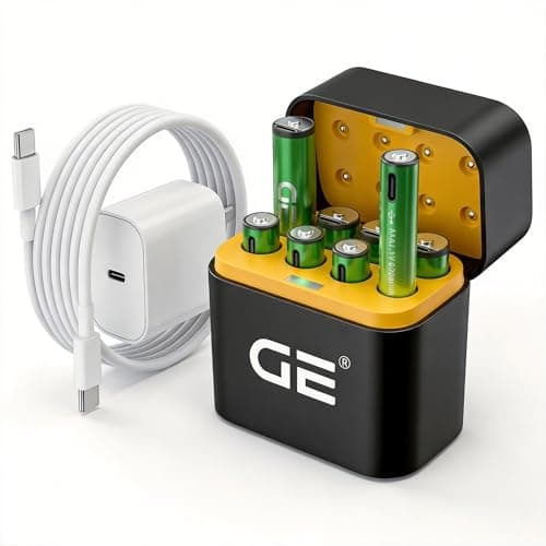 GE® AA AAA Rechargeable Batteries (Lithium 1.5V - 2500 mWh & 600 mWh) - New Launch in 2026 | Fast Charge Mode (Direct USB‑C + Wireless) | Pack of 8 Batteries | 10 Years of Life and 1,500+ recharges