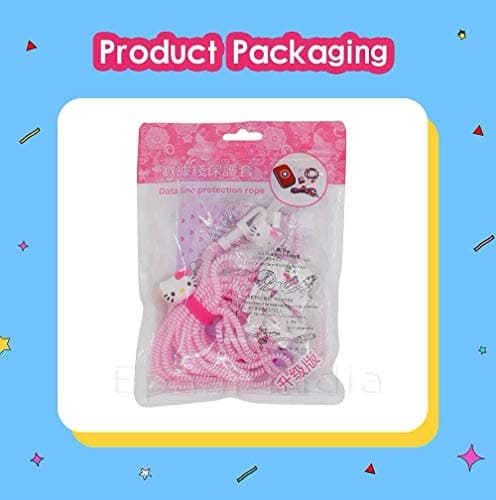 Epaal® 8-in-1 Spiral USB and Earphone Cable Protectors Winder, Sticker, Clips, Organizer Clip (Kitty Pink) 3