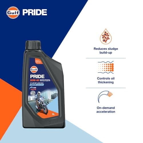 Gulf PRIDE 20W-40 4T API SP, JASO MA2 | 10 K Km Drain Interval | BS6 & earlier | 2 Wheeler Bike 4 Stroke Synthetic Blend Engine Oil [1 L] - Pack of 1 5