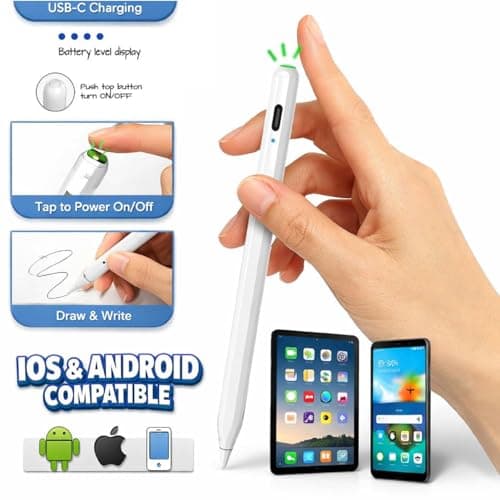 Universal Stylus Pen for Touchscreens, Rechargeable Fine Tip Digital Pen for Writing, Drawing & Note-Taking, Works with Android and iOS Devices (White) 2