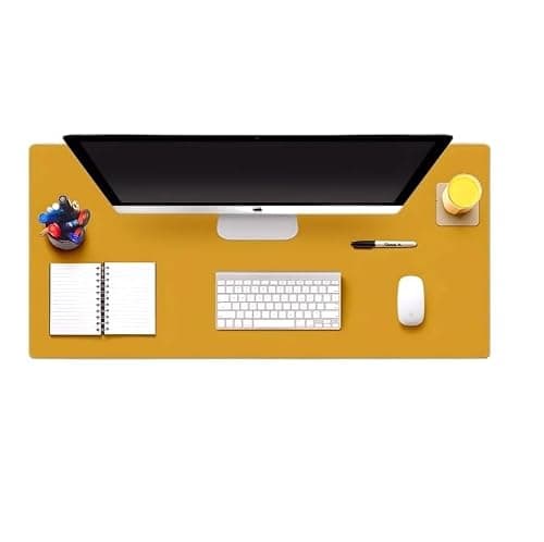 ONSTR Reversible Desk Mat 800×400mm – Dual-Sided PU Leather Office Table Pad – Waterproof, Anti-Slip Mouse Pad for Laptop, Keyboard – Work from Home, Office, Gaming -(Yellow & Nevy Blue)