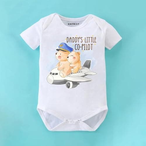 KNITROOT Father's Day Special, Cotton Onesie, Daddy's Little Co-Pilot, Unisex Baby Kids Half Sleeve Cotton White Romper, Sleepsuit, Bodysuit, 9-12 Months, Infant Cloth for Boys & Girls 3