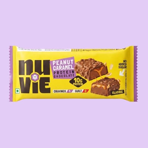 NUVIE Peanut Caramel Protein Chocolate Bar | High Protein Snack with Crunchy Peanuts & Smooth Caramel | Pre & Post Workout Protein Bar | Energy & Recovery Snack | 16 Pack