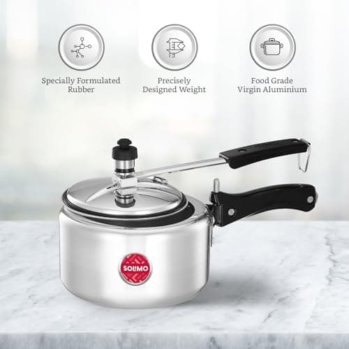 Amazon Brand - Solimo - Sleek Induction Bottom Aluminium Pressure Cooker - 2 Liter (Inner Lid), Silver 2