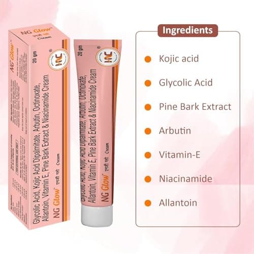 NG Glow Face Cream with Glycolic Acid, Kojic Acid, Vitamin E and Pine Bark Extract, 60g, (Pack of-3) 5