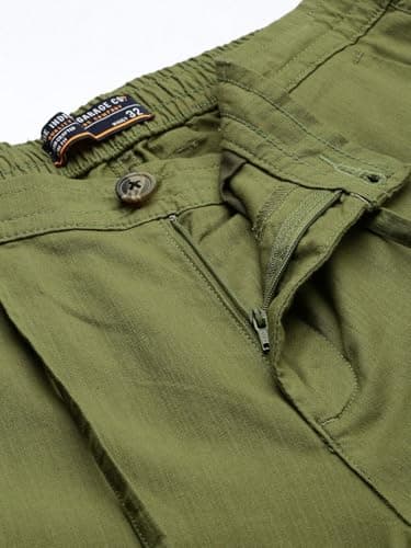 The Indian Garage Co Men Slim Fit Solid Mid-Rise Elasticated Linen Trousers 5