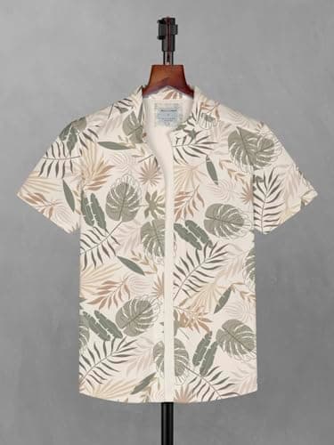 BULLMER Cotton Blend Trendy Clothing Set With Shirt & Pants Co-Ords For Men Beige/Beige Large, Printed 3
