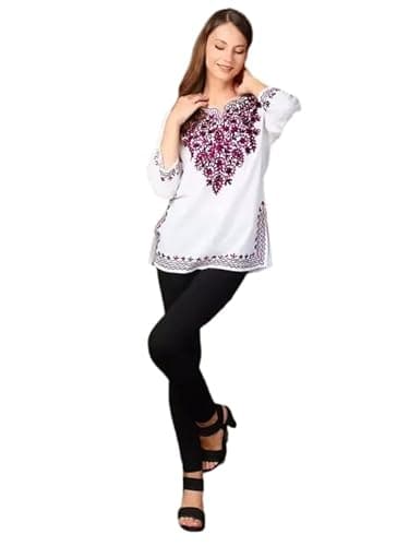 Elegant Lucknowi Hand-Embroidered Short Kurti for Women Purple