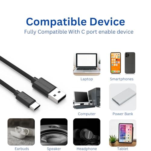 twance small 0.25 Meter USB to Type C| 3.1A fast charging & 480Mbps data transfer cable (Pack of 2)-Braided & PVC Black Color| Compatible with Samsung, Moto, Oneplus, Laptop,Tablet & all C port device 4