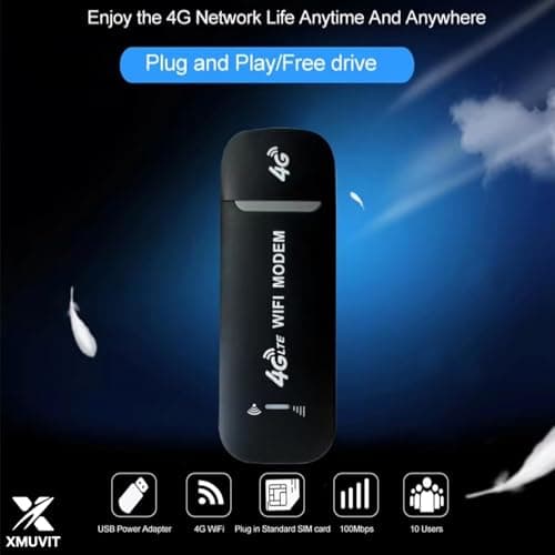 XMUVIT 4G LTE Wireless USB Dongle | All SIM Network Supported Data Card | Up to 150Mbps High-Speed Portable WiFi Hotspot | Plug & Play Single Band Internet Stick for Laptop & PC_Black 3