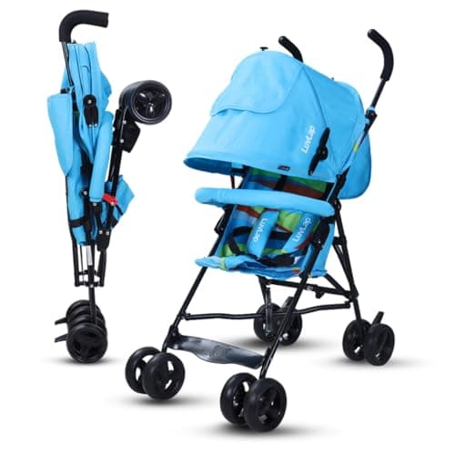 LuvLap Tutti Fruti Baby Stroller/Buggy, Lightweight, Compact & Travel Friendly Pram for 6-36 Months, 5 Point Safety Harness, Extendable Canopy, Upto 15Kg (Light Blue)