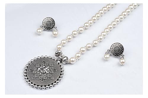 JFL - Jewellery for Less Bead Necklace Silver Plated Ganesha Pendant Set For Women,Valentine 5