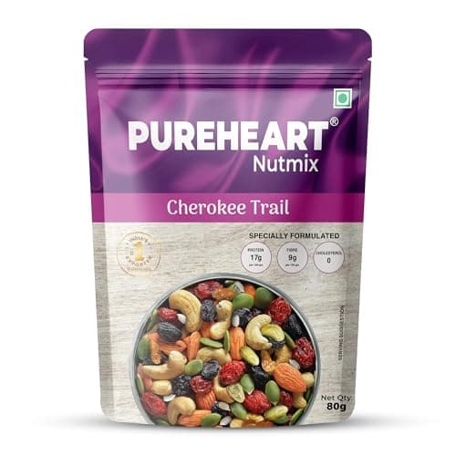 Pureheart Premium Trail Mix | An Eclectic Mix of 8 Healthy Superfoods Nuts- Cashews, Almonds, Pistachio | Dry Fruits - Cranberries, Raisins | Seeds - Pumpkin, Sunflower | Reusable Jar (80gm)