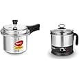 Pigeon by Stovekraft Favourite Outer Lid Non Induction Aluminium Pressure Cooker, 3 Litres, Silver & Pigeon Titanium Hard Anodized Pressure Cooker - 5 Litres - Black