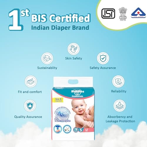 Amazon Brand - Supples Premium Baby Diaper Pants | 156 Baby Diapers | Small | 4-8 Kg | 78 x 2 Packs | 12 Hrs Absorption | Cushiony Cotton Soft Fabric | Phthalates-Free | Triple Leak Guard 5
